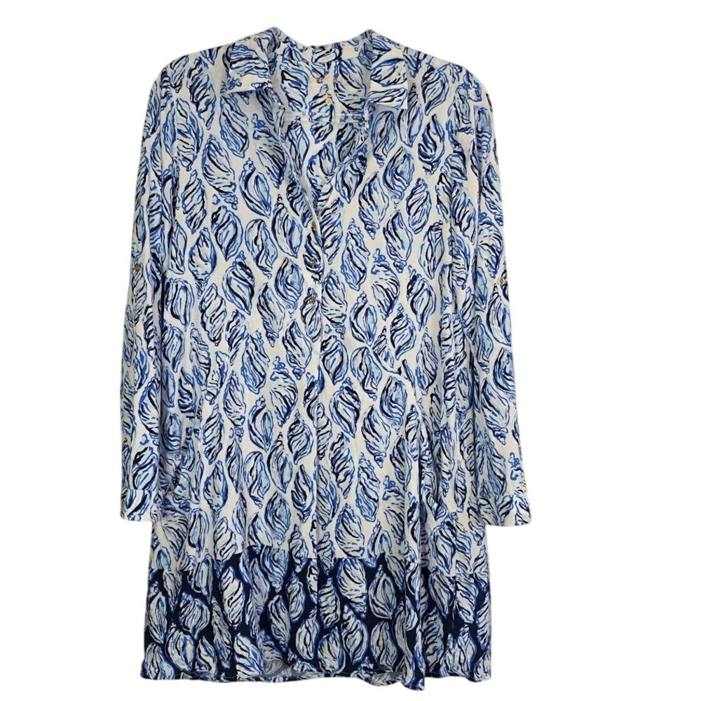 Lilly Pulitzer XS Lillith Tunic Dress Blue‎ White Seashell Print Beach Preppy